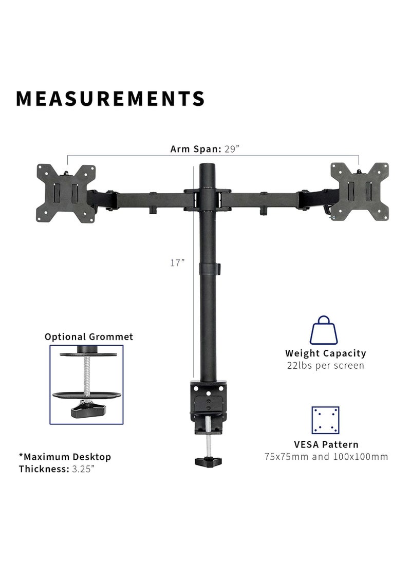 XICEN Dual Monitor Desk Mount, Heavy Duty Fully Adjustable Stand, Fits 2 LCD LED Screens 13 to 32 inches, Black  - Image 5