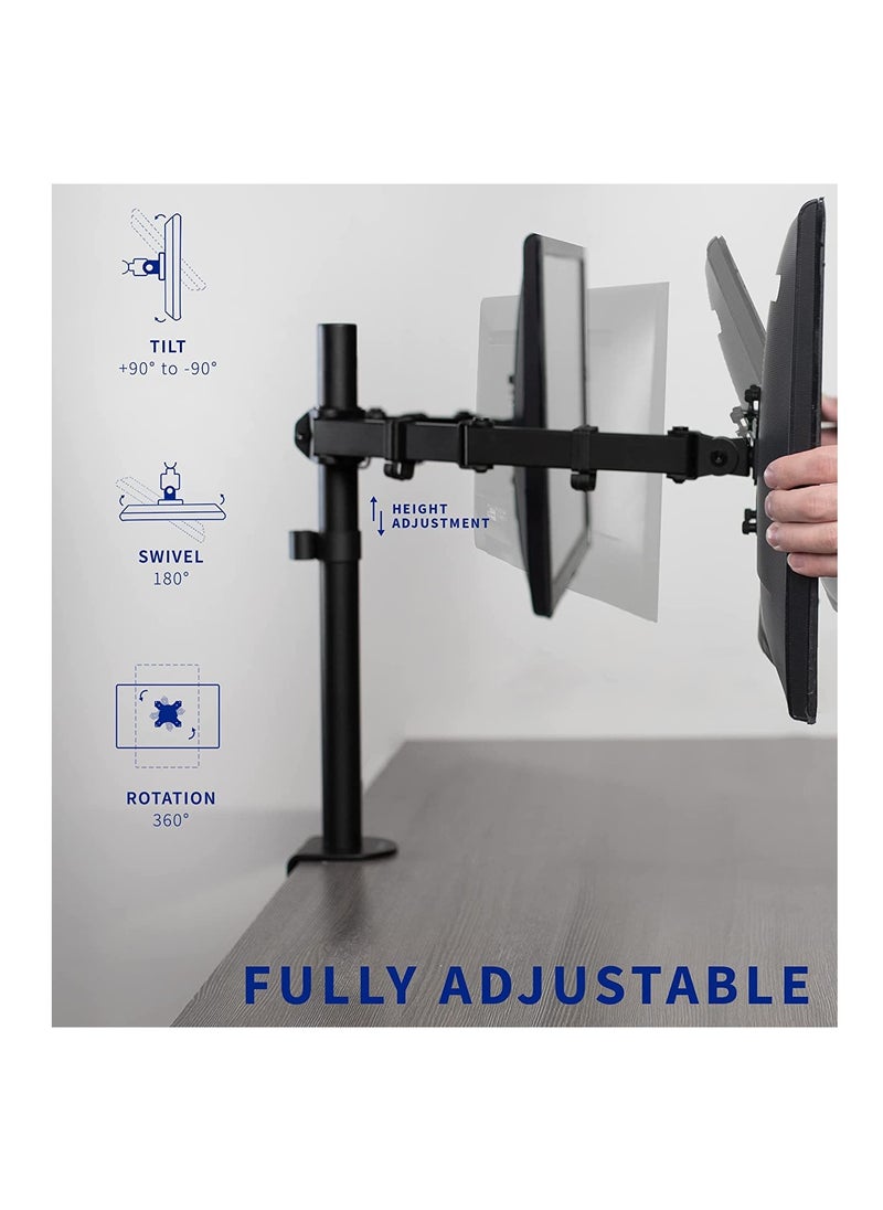 XICEN Dual Monitor Desk Mount, Heavy Duty Fully Adjustable Stand, Fits 2 LCD LED Screens 13 to 32 inches, Black  - Image 3