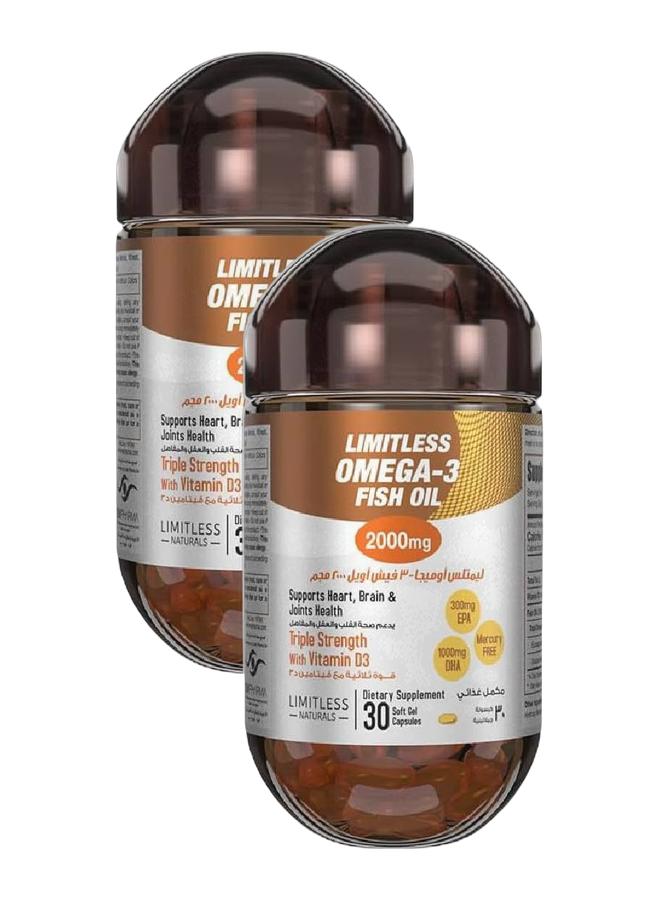 LIMITLESS Double Pack of Omega 3 Fish Oil, 2000Mg 30 Capsules. - Image 1
