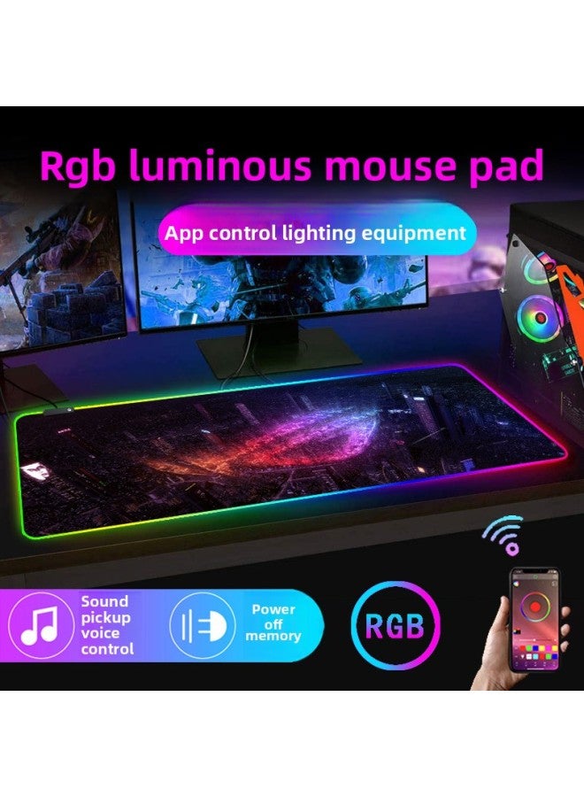 RGB Luminous Mouse Pad Oversized Thick Waterproof Rubber Mouse Pad Bluetooth Voice Control Office Keyboard Desk Pad Wholesale-Color:800*300*4mm-Pattern:ROG10 (Bluetooth Voice Control)