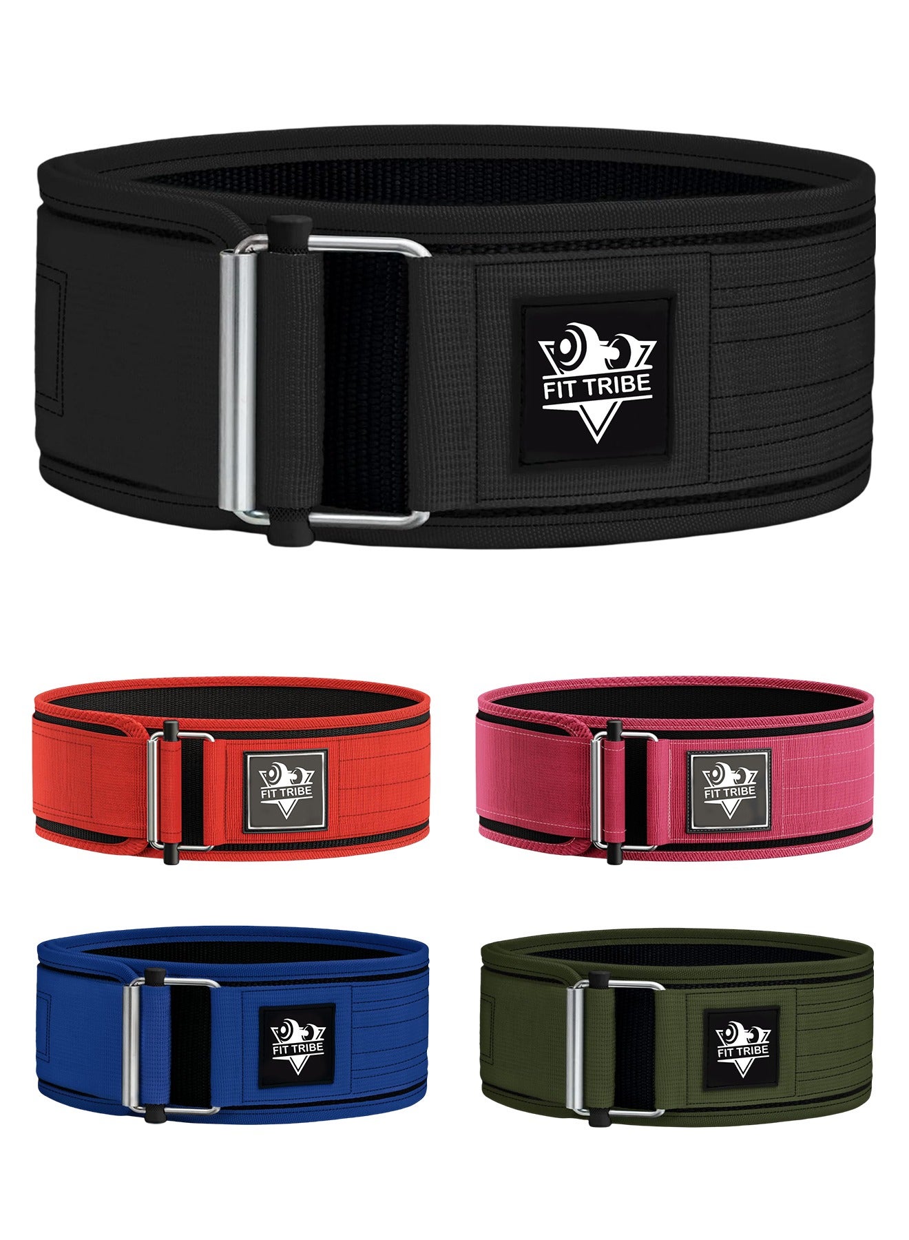 Weight Lifting Belt, Self-Locking Adjustable Gym Belt, Powerlifting & Strength Training Lumbar Support, Durable Nylon Belt for Men & Women Fitness Workouts (Black)