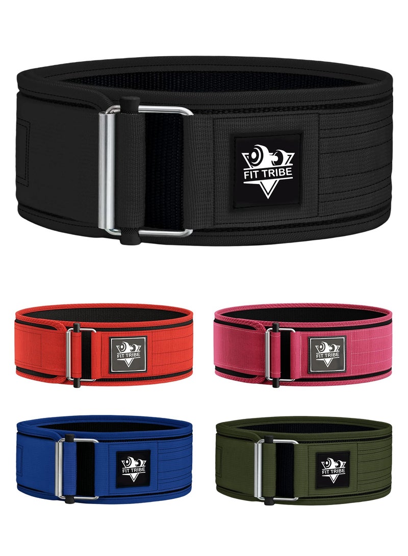 FIT TRIBE Weight Lifting Belt, Self-Locking Adjustable Gym Belt, Powerlifting & Strength Training Lumbar Support, Durable Nylon Belt for Men & Women Fitness Workouts (Black) - Image 1