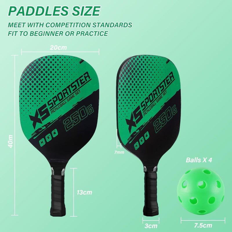 Qwick Click Pickleball Paddles Kit, 4 Balls & Bag Racket Kids Adults Outdoor Gift Pickleball Paddle (Green - Image 5