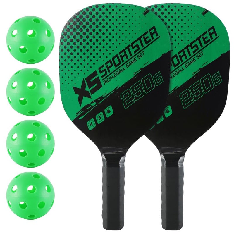 Qwick Click Pickleball Paddles Kit, 4 Balls & Bag Racket Kids Adults Outdoor Gift Pickleball Paddle (Green - Image 1