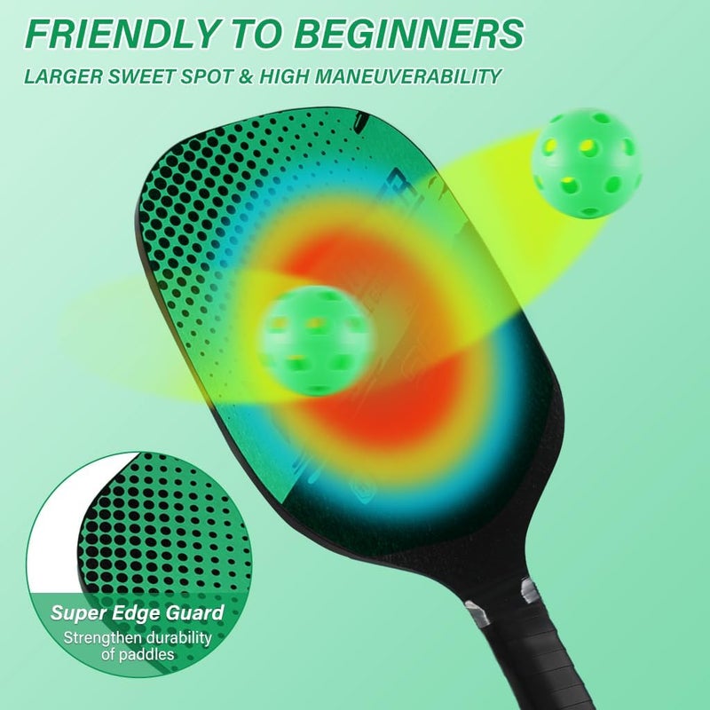 Qwick Click Pickleball Paddles Kit, 4 Balls & Bag Racket Kids Adults Outdoor Gift Pickleball Paddle (Green - Image 4