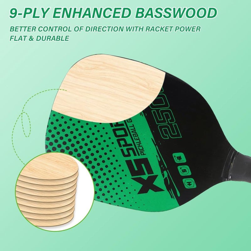 Qwick Click Pickleball Paddles Kit, 4 Balls & Bag Racket Kids Adults Outdoor Gift Pickleball Paddle (Green - Image 3