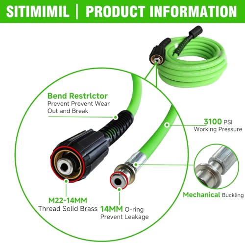 SITIMIMIL 14 Pressure Washer Hose 25 FT 3100 PSI Kink Resistant Super Flexible Power Washer Hose for Pressure Washer Universal Extension Hoses Replacement for Gas Electric Compatible with M22 14mm - Image 3
