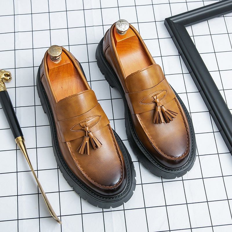 Men'S Loafers Large Size Thick-Soled Tassel Shoes Fashionable Men'S Slip-On Casual Leather Shoes British Style Men'S Shoes - Image 4