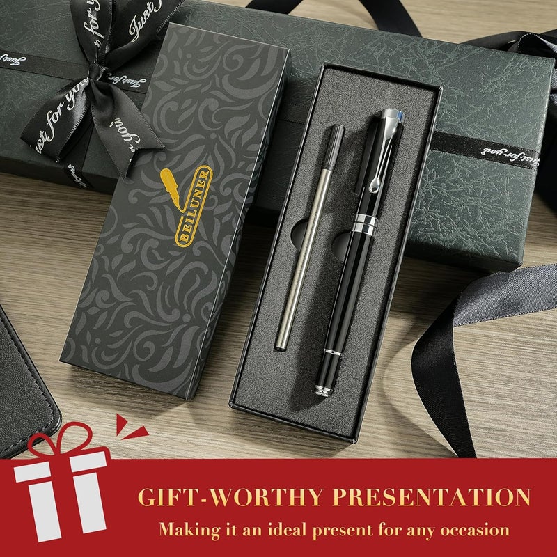 BEILUNER Ballpoint Pens, Stunning Black Chrome Ballpoint Pen with Silver Trim, Best Ball Pen Gift Set for Men & Women, Professional, Executive, Office, Fancy Pen-Gift Box With 0.5mm Extra Black Refill - Image 5