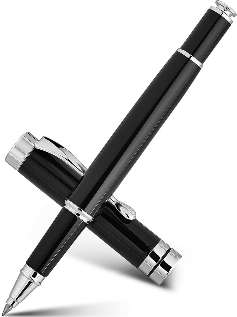 BEILUNER Ballpoint Pens, Stunning Black Chrome Ballpoint Pen with Silver Trim, Best Ball Pen Gift Set for Men & Women, Professional, Executive, Office, Fancy Pen-Gift Box With 0.5mm Extra Black Refill - Image 1