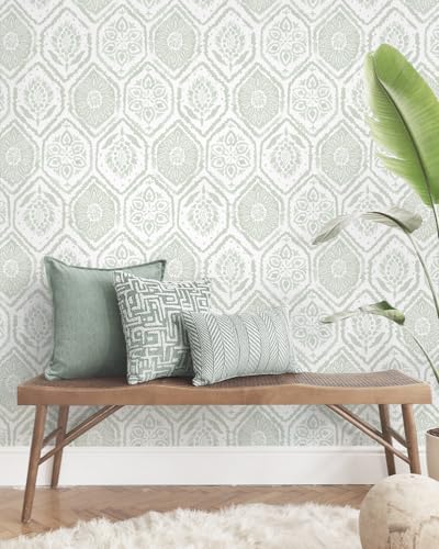 HeloHo Peel and Stick Wallpaper Green Contact Paper Boho Wall Paper Modern Geometric Removable Self Adhesive Wallpapers for Bedroom Bathroom Cabinet Waterproof Decor Vinyl Rolls 78.8" X 17.3" - Image 3