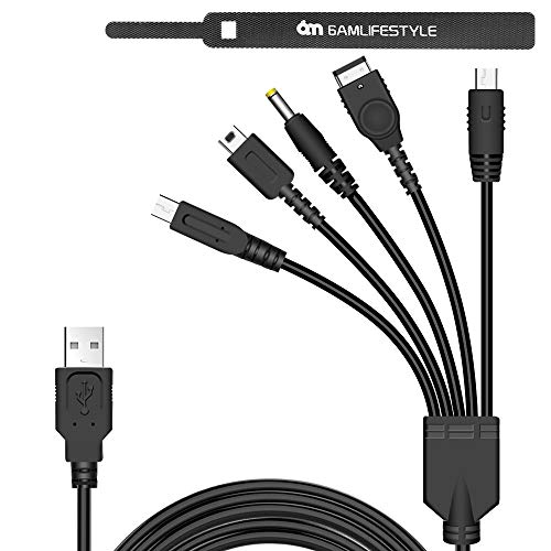 6amLifestyle 5 in 1 USB Charger Cable for Nintendo DS Lite/Wii U/New 3DS 3DS 2DS DSi (XL/LL),NDS/Gameboy Advance SP, PSP 1000 2000 3000, Multi-Functional USB Charging Cord with Cable Tie - Image 1