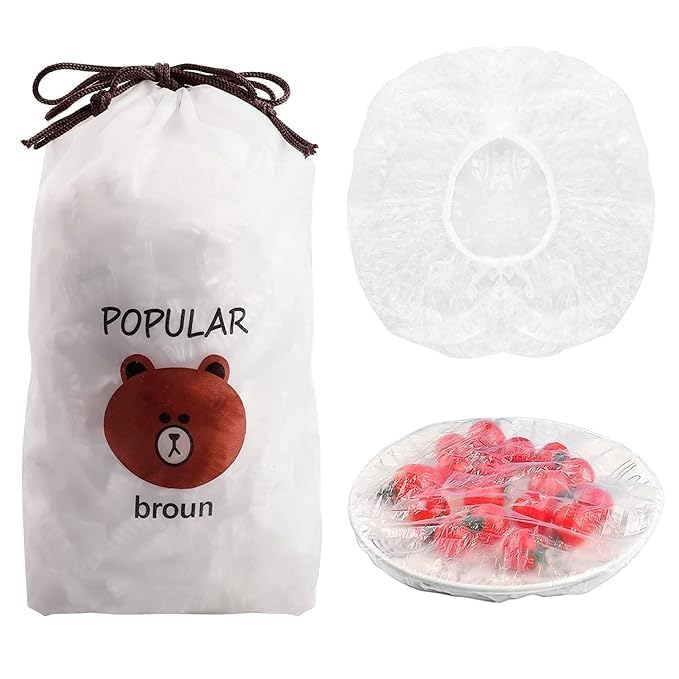 Food Storage Bags with Elastic Lids, 100 Pieces, Reusable Stretch Bowl Covers, Kitchen Wrap for Vegetables - Image 1