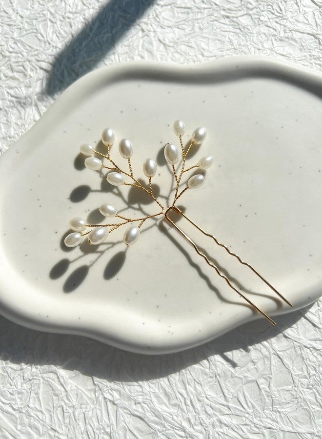 DORMITORRY Bridal Hair Accessories for Women, White Pearl Hair Clip, Juda Bun Pin, Wedding Hair Pin, Bridesmaid Jewelry, Elegant Pearl Bridal Clip, Indian Bridal Hair Jewelry, 3 pcs - Gold. - Image 5