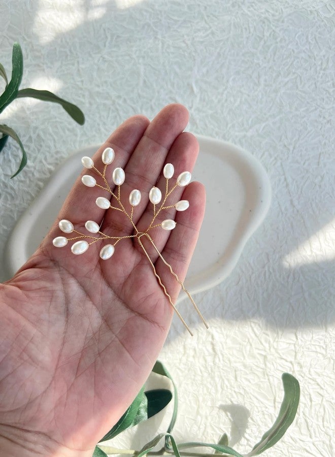 DORMITORRY Bridal Hair Accessories for Women, White Pearl Hair Clip, Juda Bun Pin, Wedding Hair Pin, Bridesmaid Jewelry, Elegant Pearl Bridal Clip, Indian Bridal Hair Jewelry, 3 pcs - Gold. - Image 4