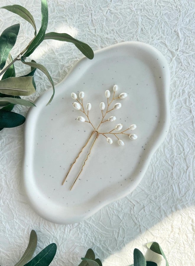 DORMITORRY Bridal Hair Accessories for Women, White Pearl Hair Clip, Juda Bun Pin, Wedding Hair Pin, Bridesmaid Jewelry, Elegant Pearl Bridal Clip, Indian Bridal Hair Jewelry, 3 pcs - Gold. - Image 3