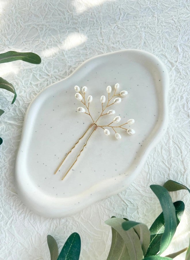 DORMITORRY Bridal Hair Accessories for Women, White Pearl Hair Clip, Juda Bun Pin, Wedding Hair Pin, Bridesmaid Jewelry, Elegant Pearl Bridal Clip, Indian Bridal Hair Jewelry, 3 pcs - Gold. - Image 1