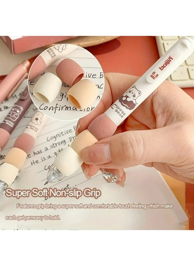 Kandid 4Pcs Cute Cartoon Gel Pens, Erasable and Soft to Hold - 0.5mm Fine Tip Black Ink, Soft Colors, with Cute Animal Patterns - Perfect for School Supplies and Office Stationery(BROWN CARTOON)  - Image 3