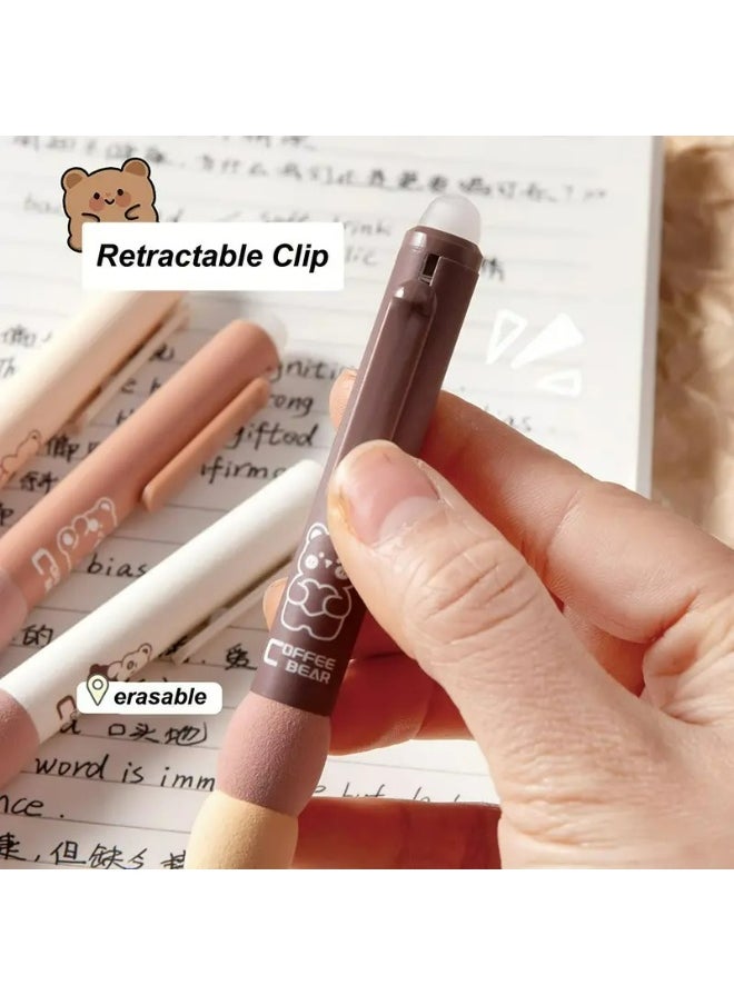 Kandid 4Pcs Cute Cartoon Gel Pens, Erasable and Soft to Hold - 0.5mm Fine Tip Black Ink, Soft Colors, with Cute Animal Patterns - Perfect for School Supplies and Office Stationery(BROWN CARTOON)  - Image 5