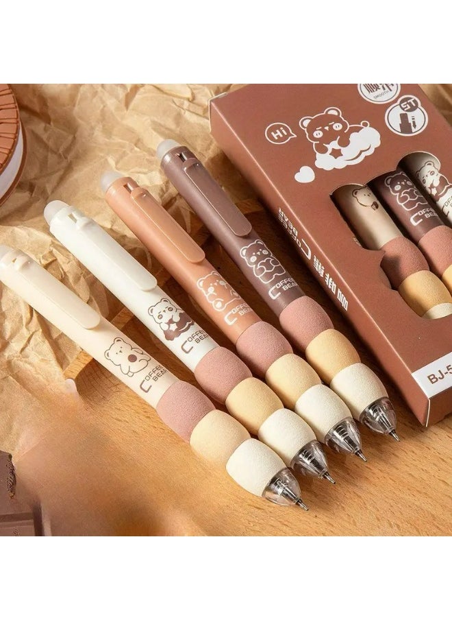 Kandid 4Pcs Cute Cartoon Gel Pens, Erasable and Soft to Hold - 0.5mm Fine Tip Black Ink, Soft Colors, with Cute Animal Patterns - Perfect for School Supplies and Office Stationery(BROWN CARTOON)  - Image 2