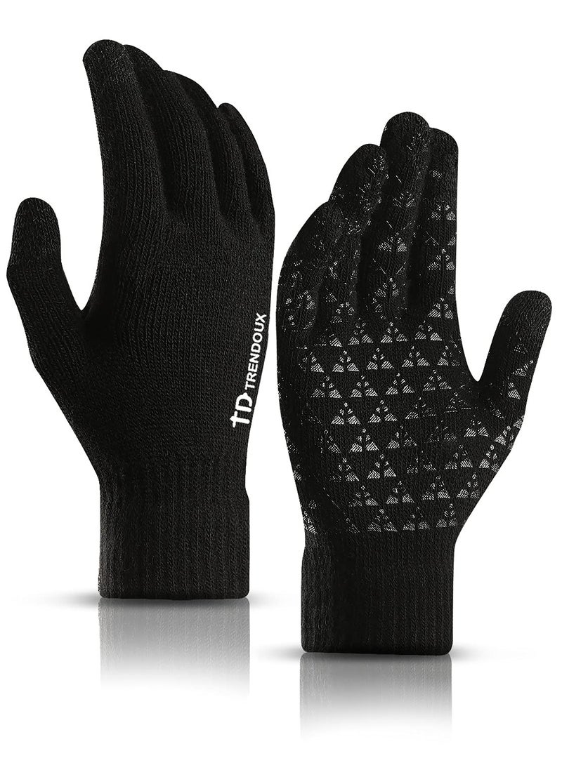 TRENDOUX Driving Gloves, Unisex Knit Winter Touchscreen Glove Men Women Texting Smartphone - Elastic Cuff - Thermal Warm Lining - Stretchy Material Black - L - Image 1