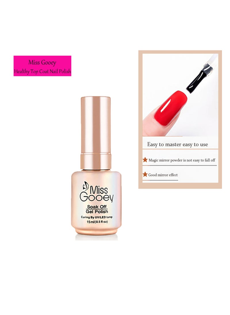 Miss Gooey - Nail Polish Top Coat Clear High Gloss Shiny Long Lasting Stain Resistant Vegan No Chips Ahead,UV/LED Gel, Nature Ultra Strong & Longwear Fast Drying Professional For Home DIY And Nail Salon 15ml - Image 1