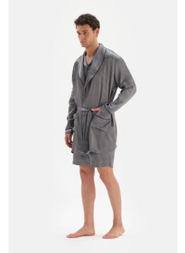 dagi Gray Shawl Collar Jacquard Satin Groom Dressing Gown  - Image 3