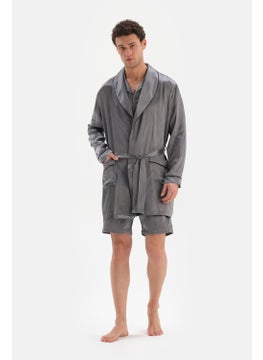 dagi Gray Shawl Collar Jacquard Satin Groom Dressing Gown  - Image 1