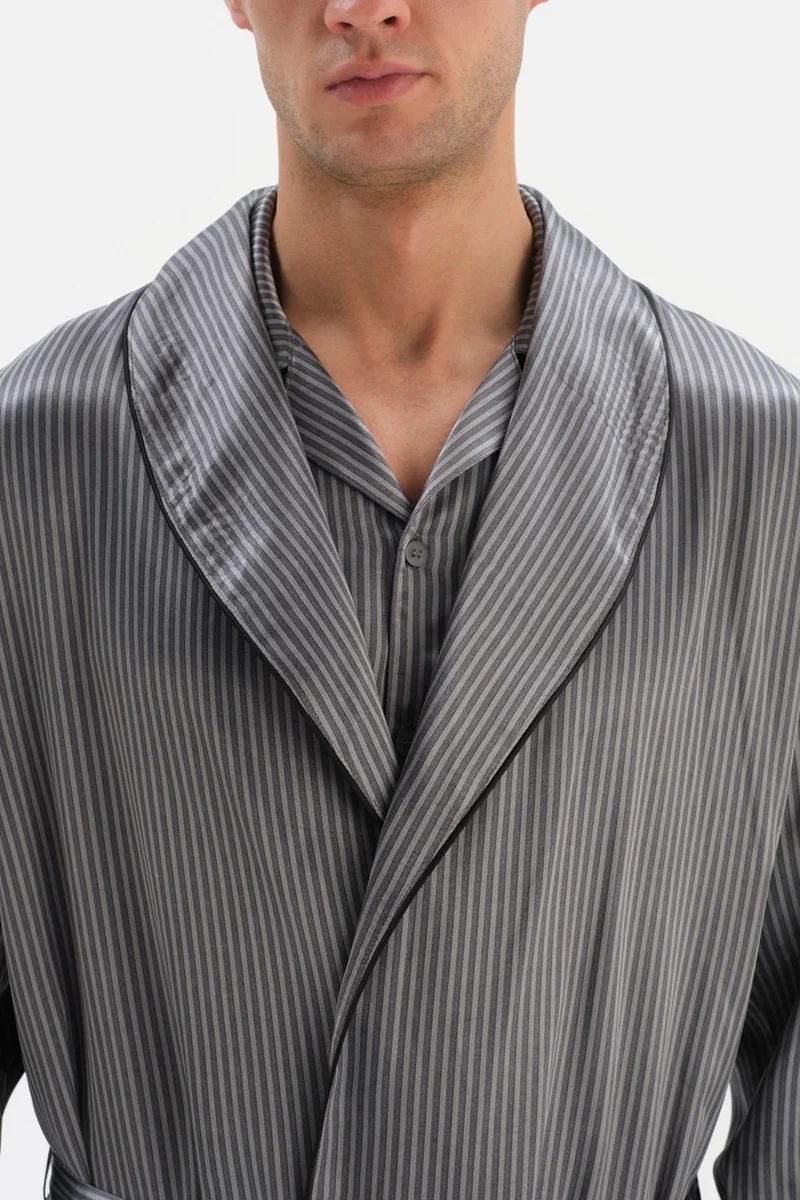 dagi Gray Shawl Collar Jacquard Satin Groom Dressing Gown