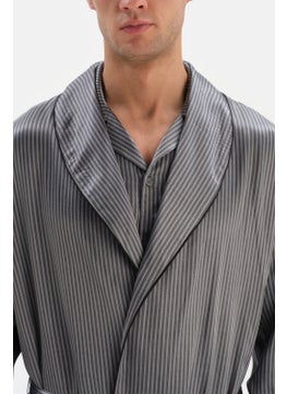 dagi Gray Shawl Collar Jacquard Satin Groom Dressing Gown  - Image 4