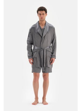 dagi Gray Shawl Collar Jacquard Satin Groom Dressing Gown  - Image 5