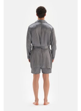 dagi Gray Shawl Collar Jacquard Satin Groom Dressing Gown  - Image 2