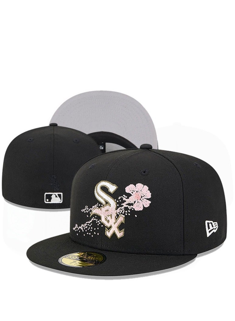 NEW ERA Chicago White Sox Baseball Cap, Cherry Blossom Embroidered Team Logo, Flat - Brim Hat - 61.5cm 