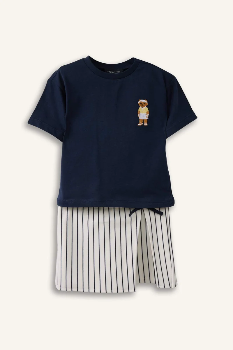 ديفاكتو Baby Girl 2 piece Regular Fit Crew Neck T-shirt and Skirt Set