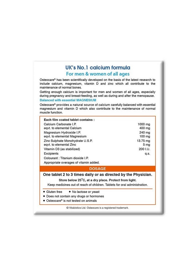 Osteocare Calcium 400mg with Magnesium, Zinc & Vitamin D3 - Essential Bone Health Supplement for Men & Women of All Ages | 150 Tablets - Image 2
