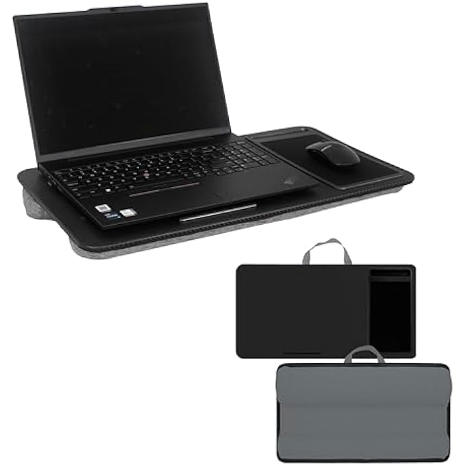 rayihni HYFIVE LAPTOP TRAY WITH CUSHION LAP DESK PILLOW PORTABLE LAPTOP TABLE TABLET LAP TABLE BUILT-IN MOUSE PAD AND PHONE HOLDER SLOT FOR BED TABLE SOFA LAPTOP DESK - BLACK - Image 1