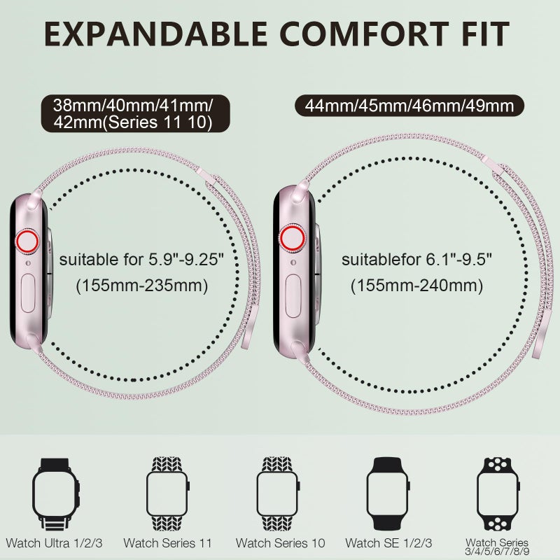 MARGE PLUS Compatible with Apple Watch Band 38mm 40mm 41mm 42mm 44mm 45mm 46mm 49mm Women Men, Stainless Steel Mesh Loop Magnetic Clasp Replacement for iWatch Series 11 10 9 8 7 6 5 4 SE3 SE2 Ultra 3 - Image 5