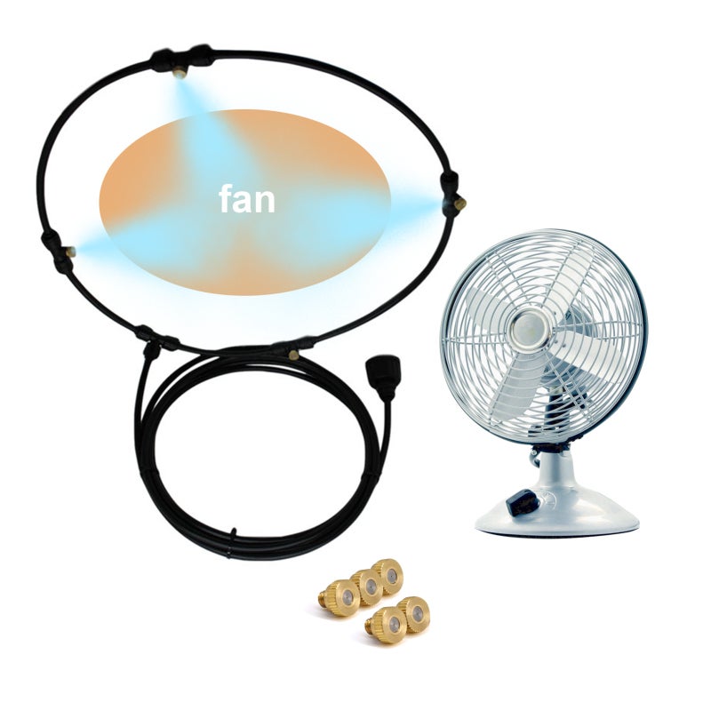 Outdoor Misting Fan: 10-Minute Quick Install Brass Joint Mist Nozzles - Tap Water Powered Energy Saving Misting Cooling System for Outdoor Gardens Greenhouses Lawns - Image 1