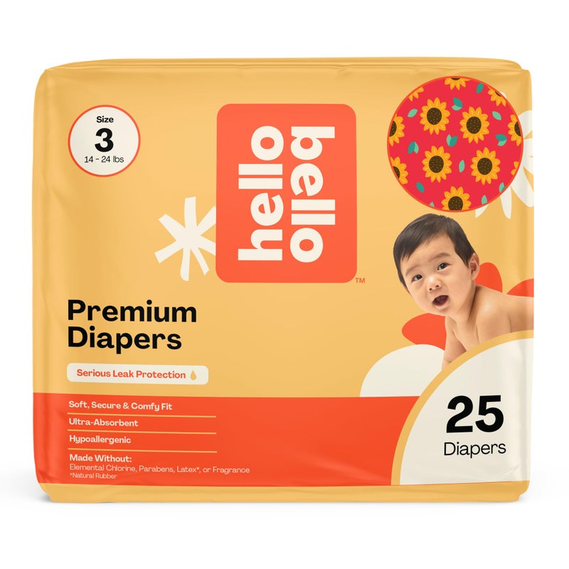 Hello Bello Diapers, Size 3 (14-24 lbs) Flower Child, 25 Count of Premium Disposable Baby Diapers, Hypoallergenic with Soft, Cloth-Like Feel - Image 1