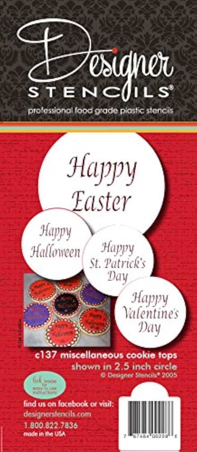 Designer Stencils C137 Celebration Cupcake and Cookie Stencils Happy Halloween Happy Easter Happy Valentines Day and Happy St Patricks Day - Image 1