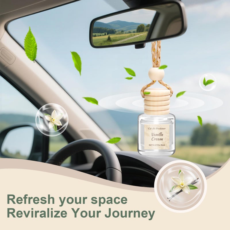 AROIC Hanging Car Air Freshener, 6 Pack Vanilla Cream Long Lasting & Refillable Air Freshener, Natural Plant Essential Oil Fragrance Aromatherapy Diffuser, Car Accessories Interior Set for Women & Men - Image 4
