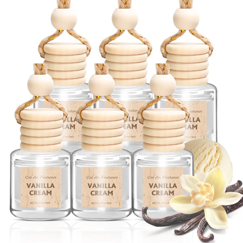 AROIC Hanging Car Air Freshener, 6 Pack Vanilla Cream Long Lasting & Refillable Air Freshener, Natural Plant Essential Oil Fragrance Aromatherapy Diffuser, Car Accessories Interior Set for Women & Men - Image 1
