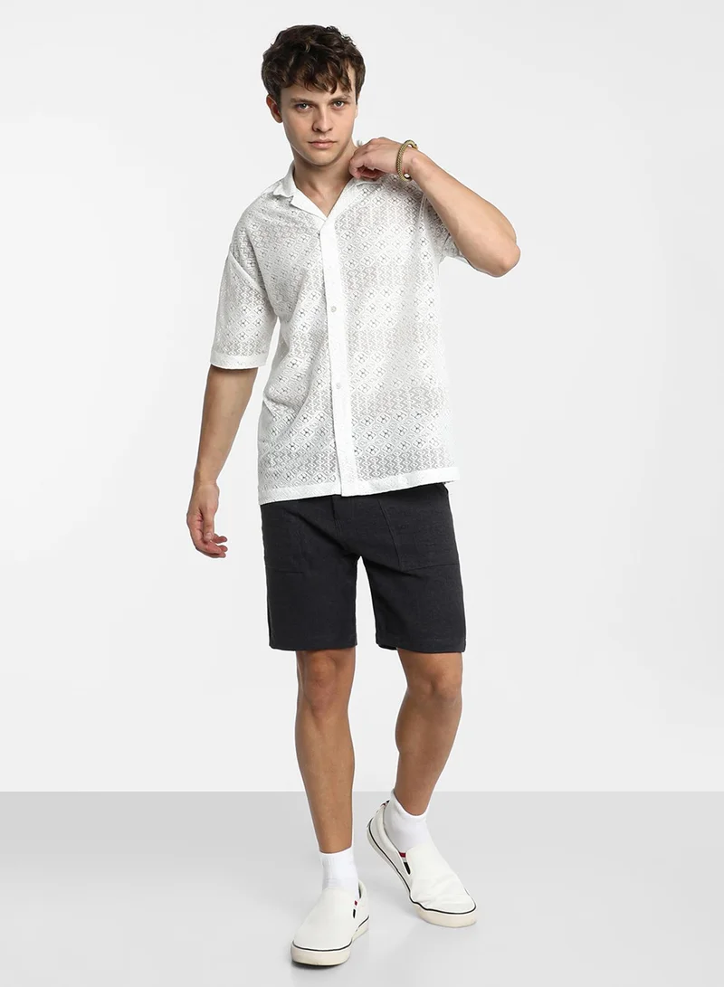 Campus Sutra Men's Ivory White Ditsy Knit Shirt