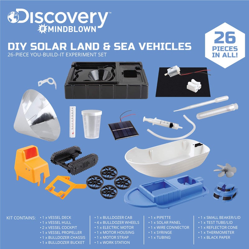 Discovery Kids #MINDBLOWN Solar Land and Sea Vehicles, Kid’s DIY STEM 26-Piece You-Build-It Experiment Set for Children Ages 6+ and Older, 7 Renewable Energy Hands-On Learning Activities - Image 4