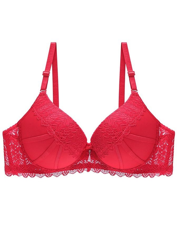 Loquat - Comfy Solid Color B C Cup Lace Bra Women's Underwear Red - Image 1