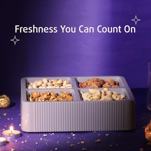 Selvel Global Square Dryfruit Box with 4 Compartments | Airtight Multi-Purpose Storage Box with Tray & Lid | Ideal for Diwali Gifting | 500ml Each | BPA-Free (Lid Grey) - Image 3