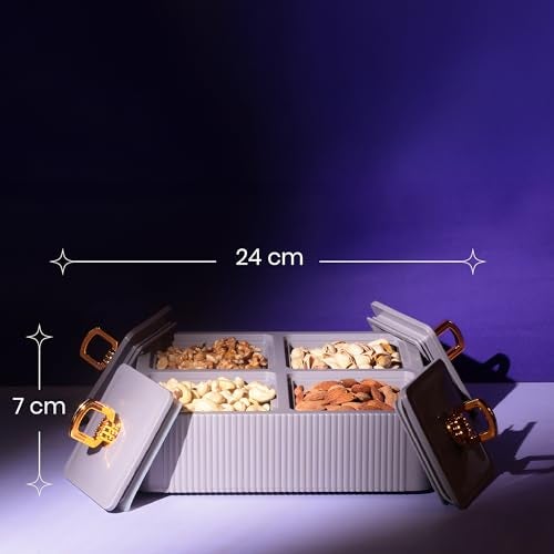 Selvel Global Square Dryfruit Box with 4 Compartments | Airtight Multi-Purpose Storage Box with Tray & Lid | Ideal for Diwali Gifting | 500ml Each | BPA-Free (Lid Grey) - Image 5