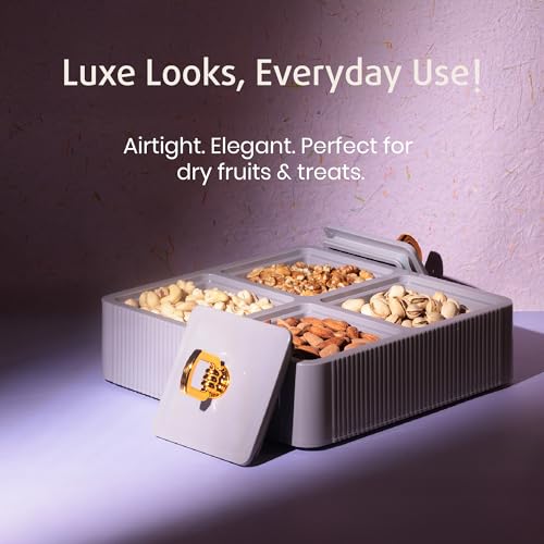 Selvel Global Square Dryfruit Box with 4 Compartments | Airtight Multi-Purpose Storage Box with Tray & Lid | Ideal for Diwali Gifting | 500ml Each | BPA-Free (Lid Grey) - Image 2