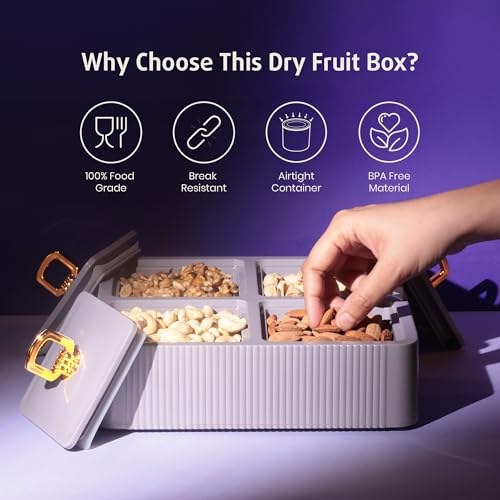 Selvel Global Square Dryfruit Box with 4 Compartments | Airtight Multi-Purpose Storage Box with Tray & Lid | Ideal for Diwali Gifting | 500ml Each | BPA-Free (Lid Grey) - Image 4