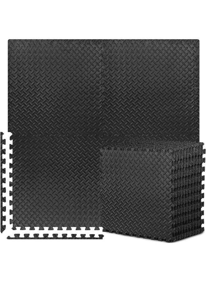 MOMENT - [6 Pack] Interlocking Eva Foam Floor Tiles For Home Gym, Yoga Mat 40 X 40Cm, Puzzle Exercise Floor Mat, Workout Equipment, Or Child'S Play Surface - Set Of 6, [Black] - Image 1